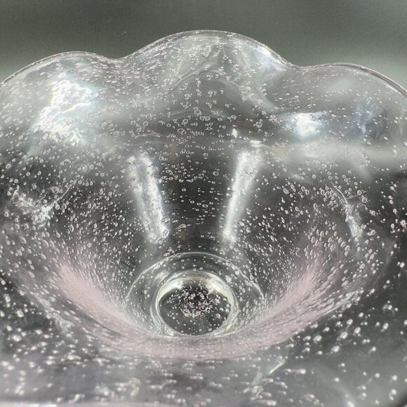 Art Glass Clear Footed Bowl Compote Pink Top With Small Bubbles Glass Decor - Picture 7 of 12